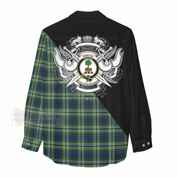 Swinton Tartan Women's Casual Shirt with Family Crest and Military Logo Style