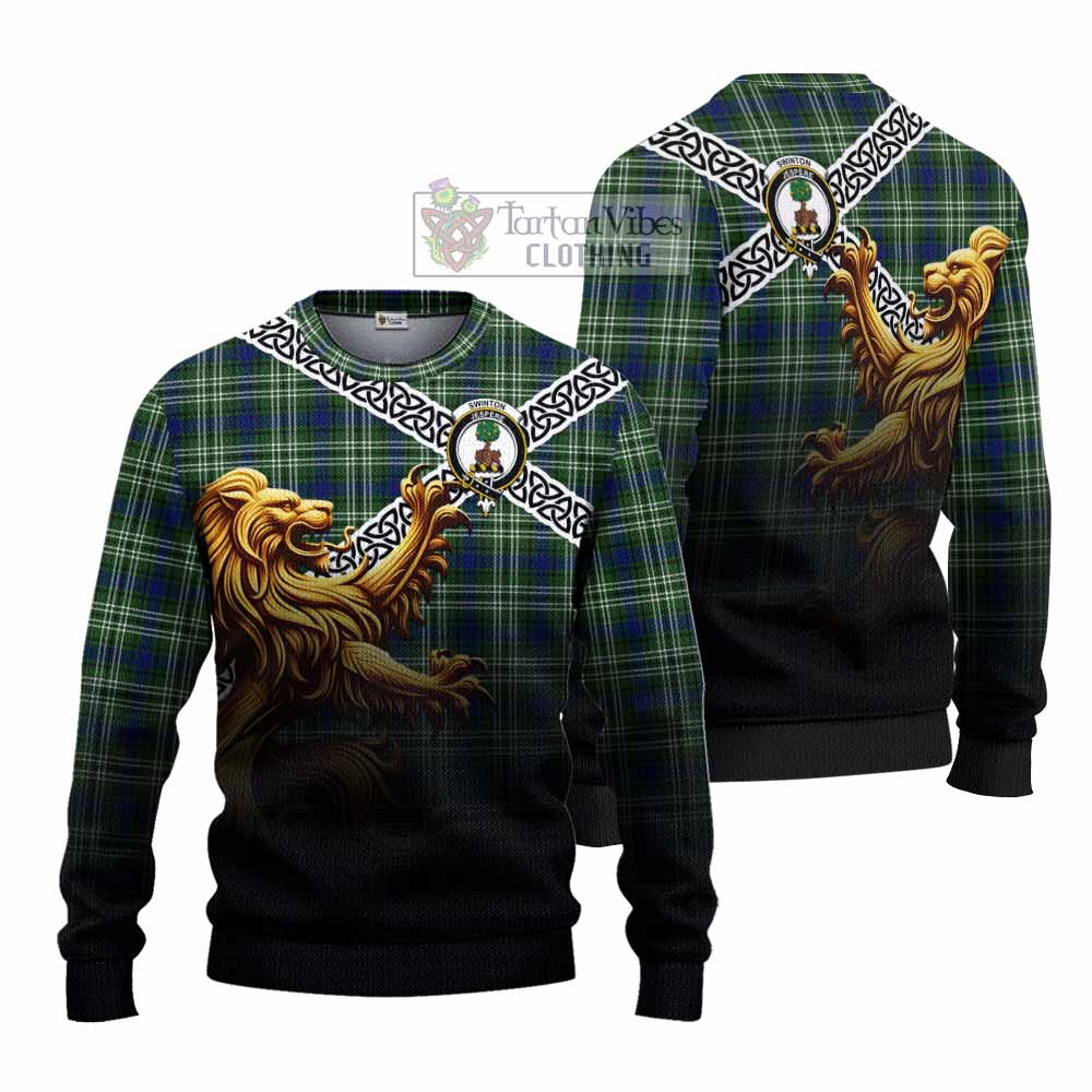 Swinton Crest Tartan Knitted Sweater with Golden Lion Emblem Celtic Style - Tartan Vibes Clothing