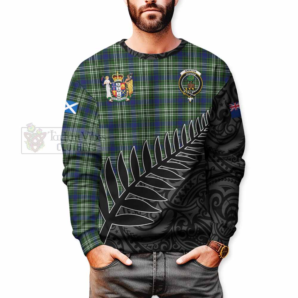 Tartan Vibes Clothing Swinton Crest Tartan Sweatshirt with New Zealand Silver Fern Half Style