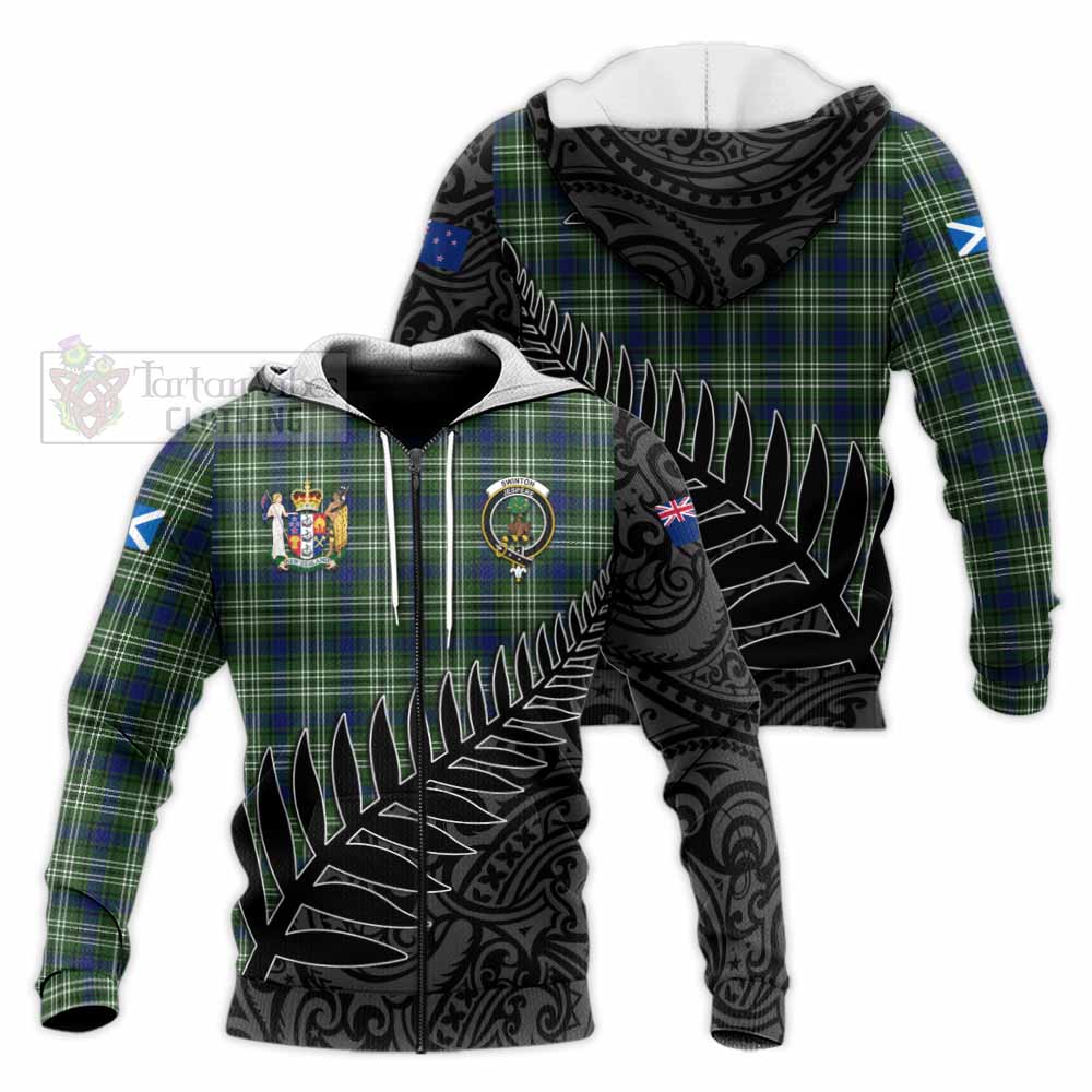 Tartan Vibes Clothing Swinton Crest Tartan Knitted Hoodie with New Zealand Silver Fern Half Style