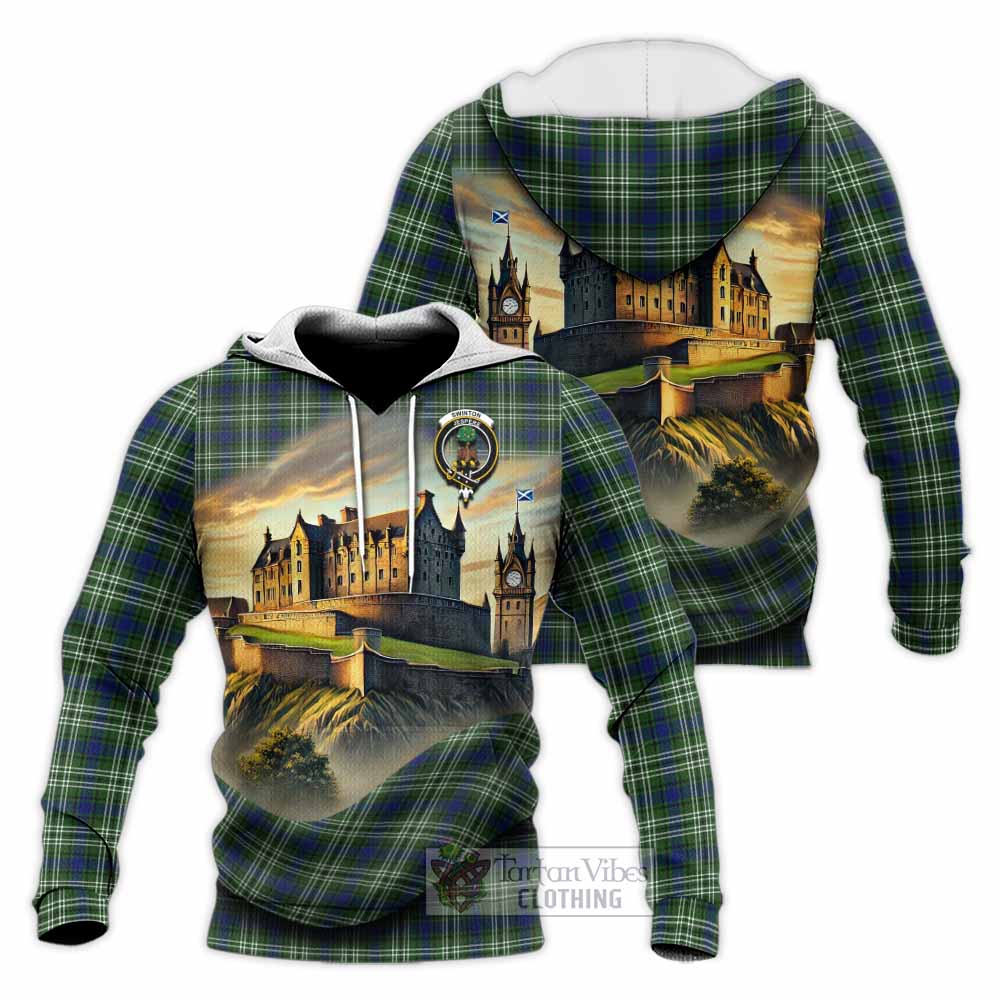 Swinton Tartan Family Crest Knitted Hoodie with Scottish Ancient Castle Style - Tartan Vibes Clothing