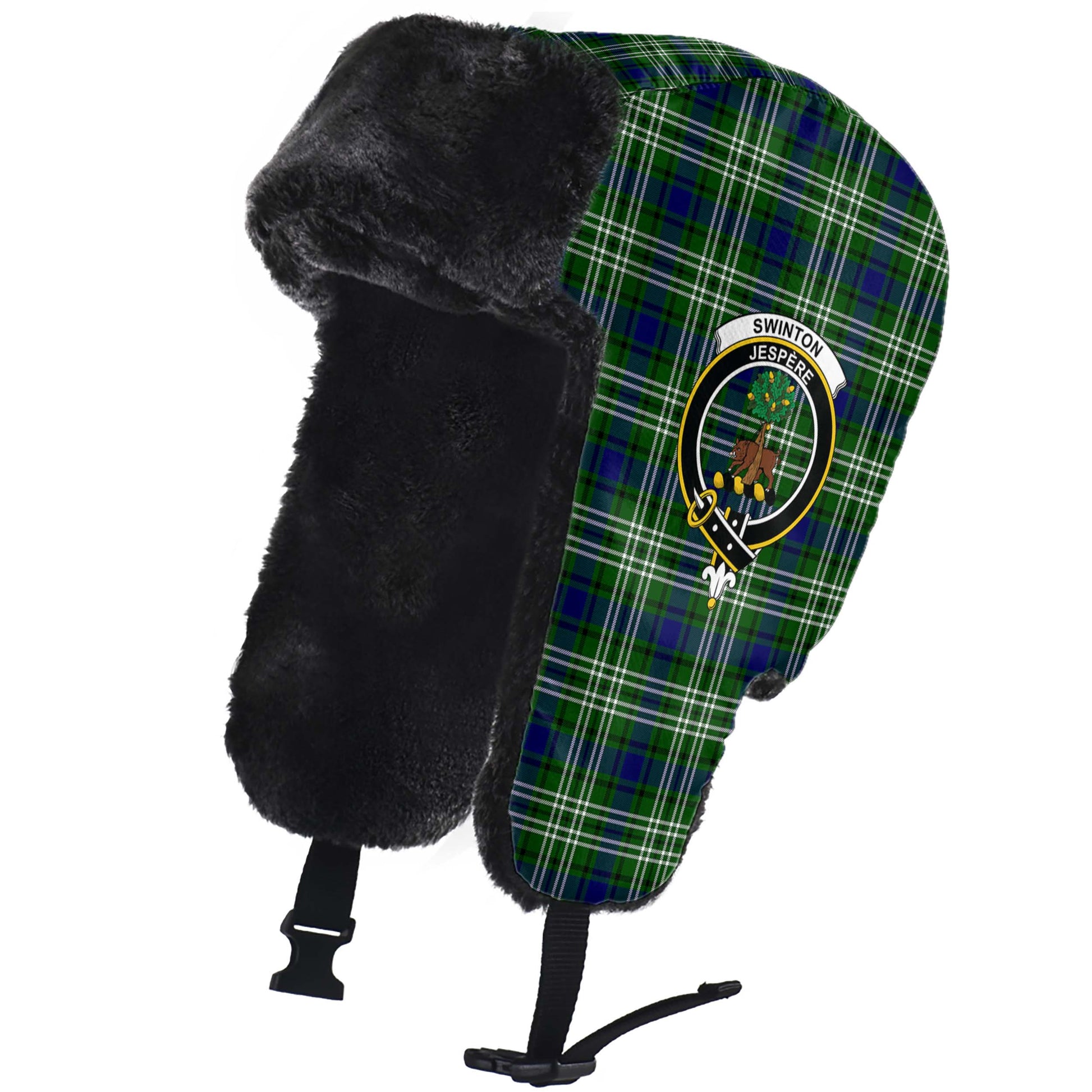 Swinton Tartan Winter Trapper Hat with Family Crest - Tartanvibesclothing