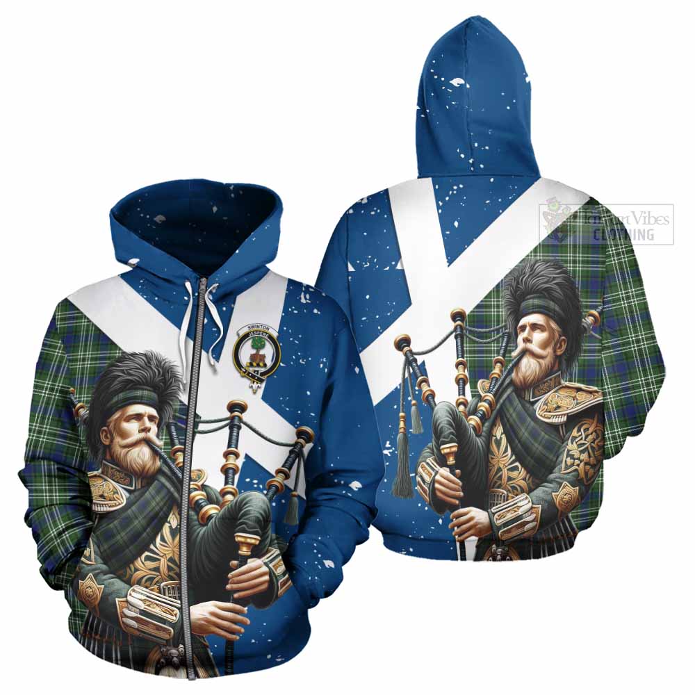 Tartan Vibes Clothing Swinton Tartan Hoodie with Family Crest Scottish Bagpiper Vibes