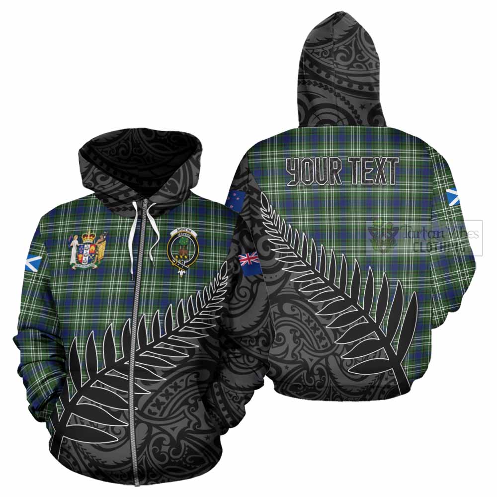 Tartan Vibes Clothing Swinton Crest Tartan Hoodie with New Zealand Silver Fern Half Style