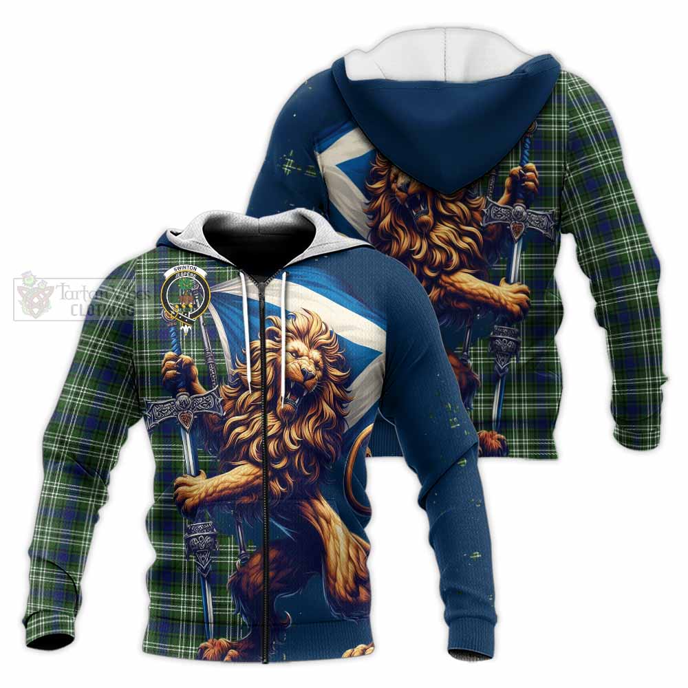 Tartan Vibes Clothing Swinton Tartan Family Crest Knitted Hoodie with Scottish Majestic Lion