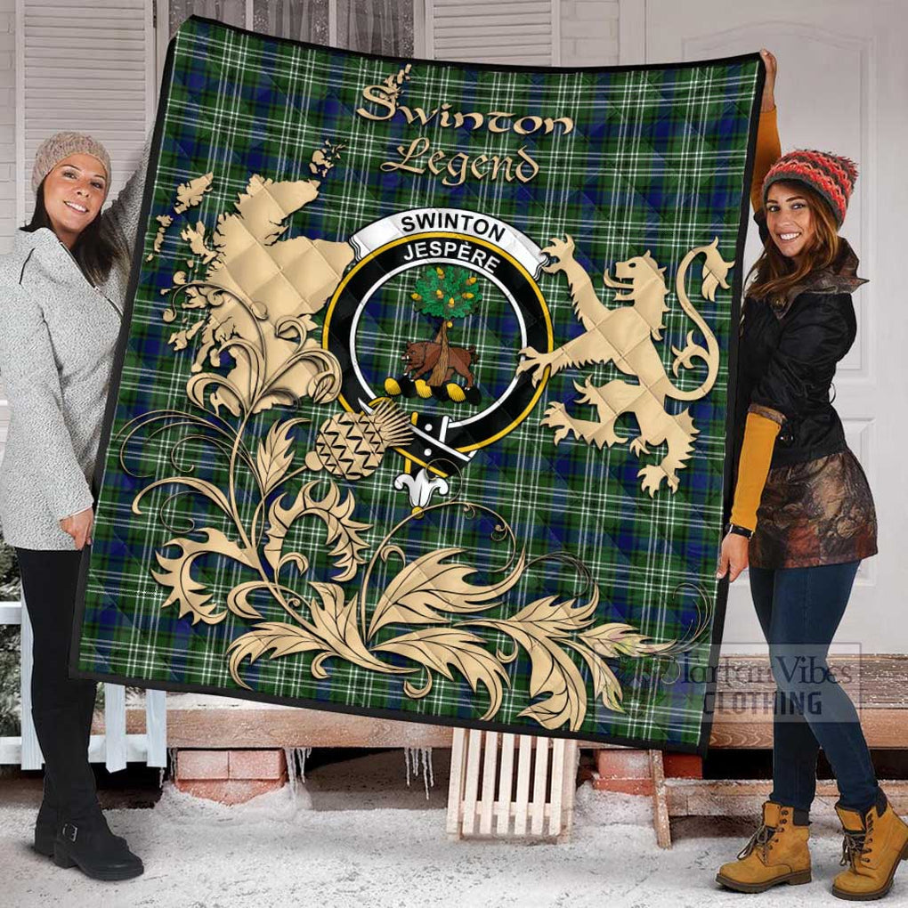 Tartan Vibes Clothing Swinton Tartan Quilt with Family Crest and Scottish Symbol Style