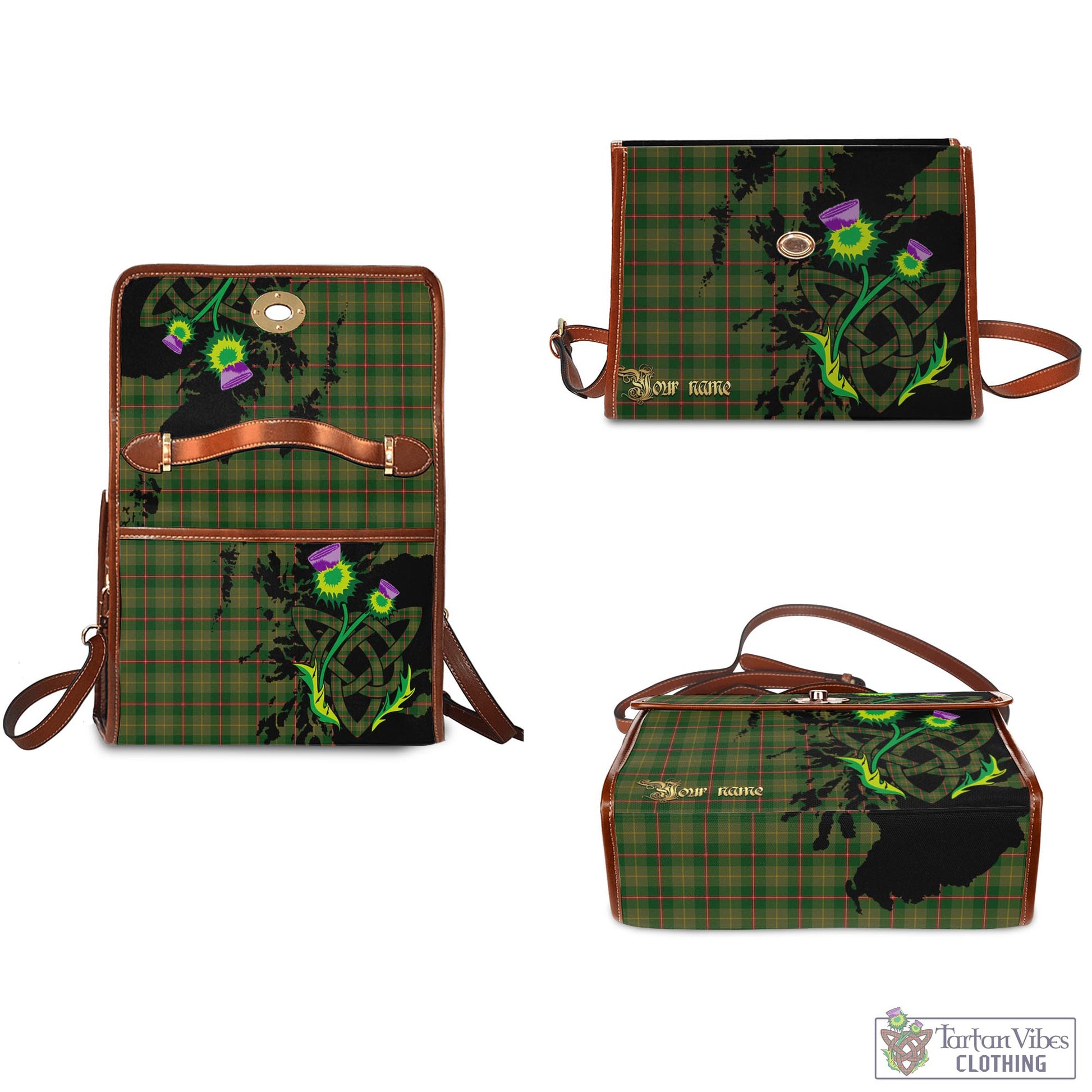 Tartan Vibes Clothing Symington Tartan Waterproof Canvas Bag with Scotland Map and Thistle Celtic Accents