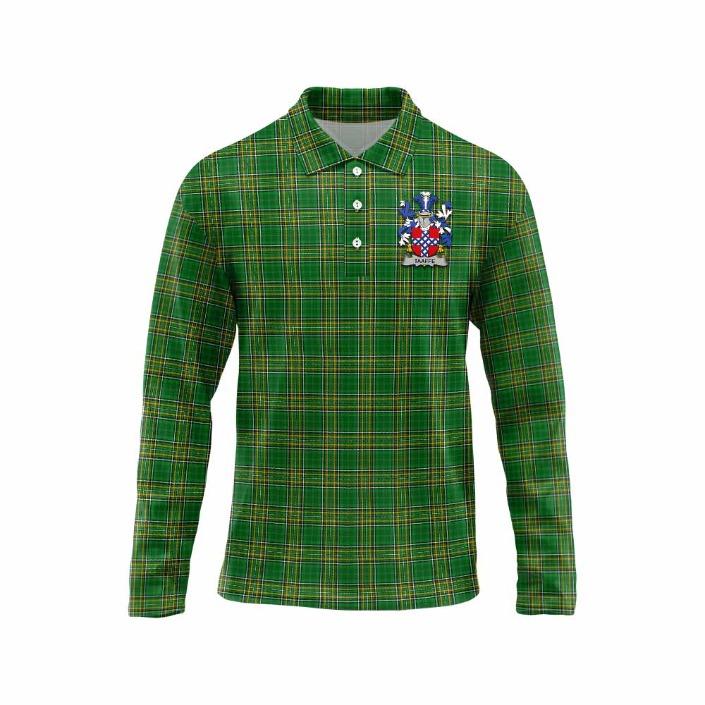 Tartan Vibes Clothing Taaffe Irish Clan Tartan Long Sleeve Polo Shirt with Coat of Arms