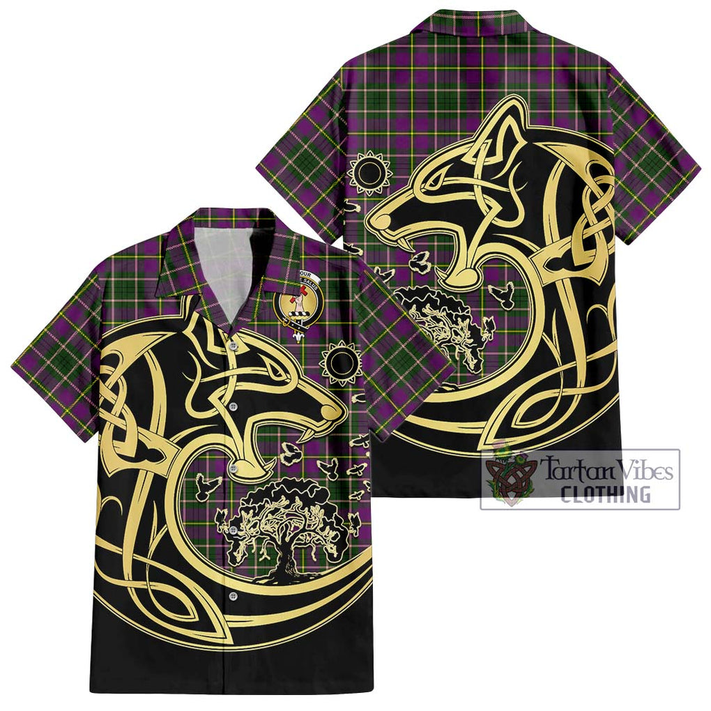 Tailylour Tartan Short Sleeve Button Shirt with Family Crest Celtic Wolf Style Kid - Tartan Vibes Clothing