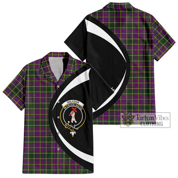 Tailylour Tartan Short Sleeve Button Up with Family Crest Circle Style