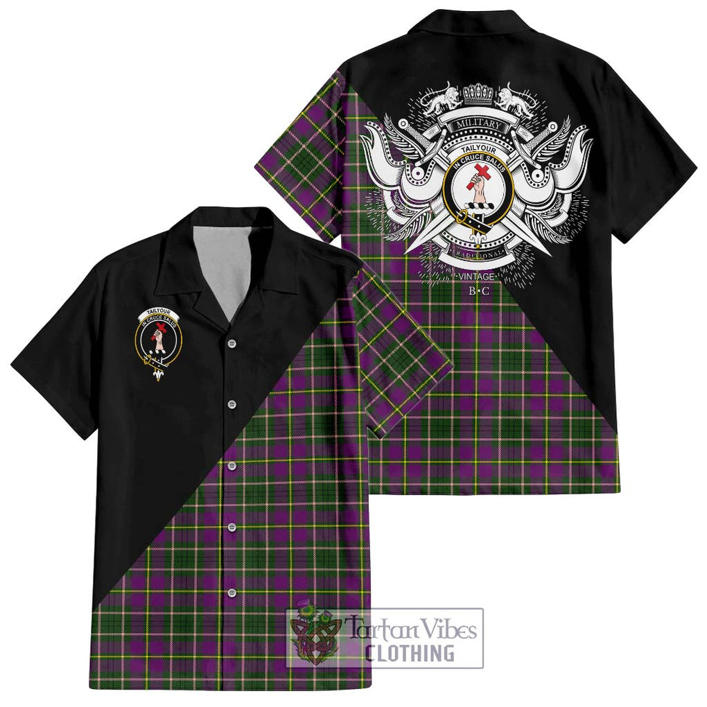 Tailylour Tartan Short Sleeve Button Shirt with Family Crest and Military Logo Style Kid - Tartanvibesclothing Shop