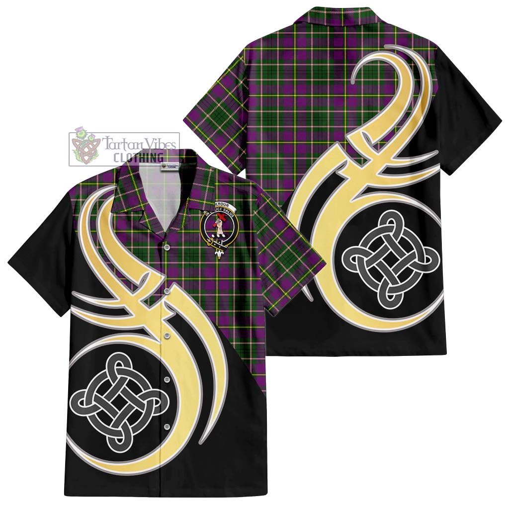 Tailylour Tartan Short Sleeve Button Shirt with Family Crest and Celtic Symbol Style - Tartan Vibes Clothing