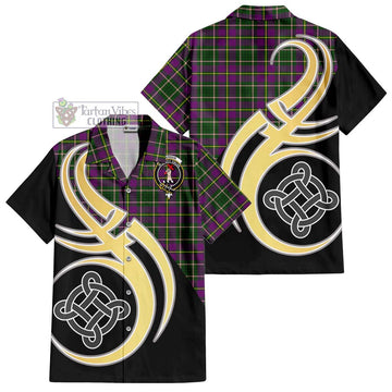 Tailylour Tartan Short Sleeve Button Shirt with Family Crest and Celtic Symbol Style