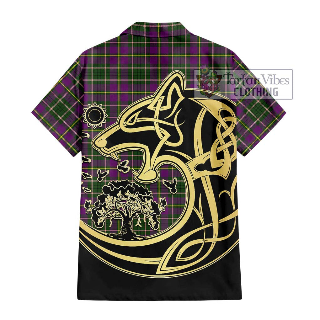 Tailylour Tartan Short Sleeve Button Shirt with Family Crest Celtic Wolf Style - Tartan Vibes Clothing