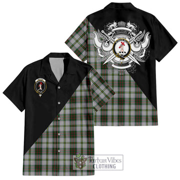 Tailylour Dress Tartan Short Sleeve Button Shirt with Family Crest and Military Logo Style