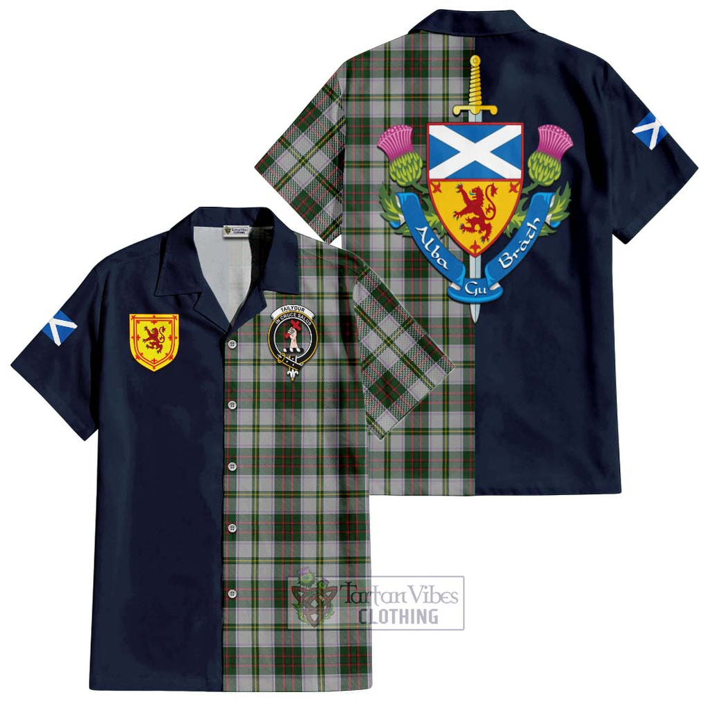 Tartan Vibes Clothing Tailylour Dress Tartan Short Sleeve Button Shirt with Scottish Lion Royal Arm Half Style