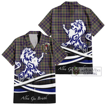 Tailylour Weathered Tartan Short Sleeve Button Shirt with Alba Gu Brath Regal Lion Emblem