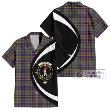 Tailylour Weathered Tartan Short Sleeve Button Up with Family Crest Circle Style