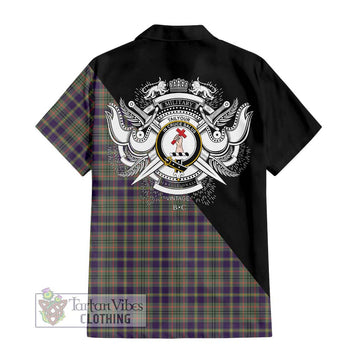 Tailylour Weathered Tartan Short Sleeve Button Shirt with Family Crest and Military Logo Style