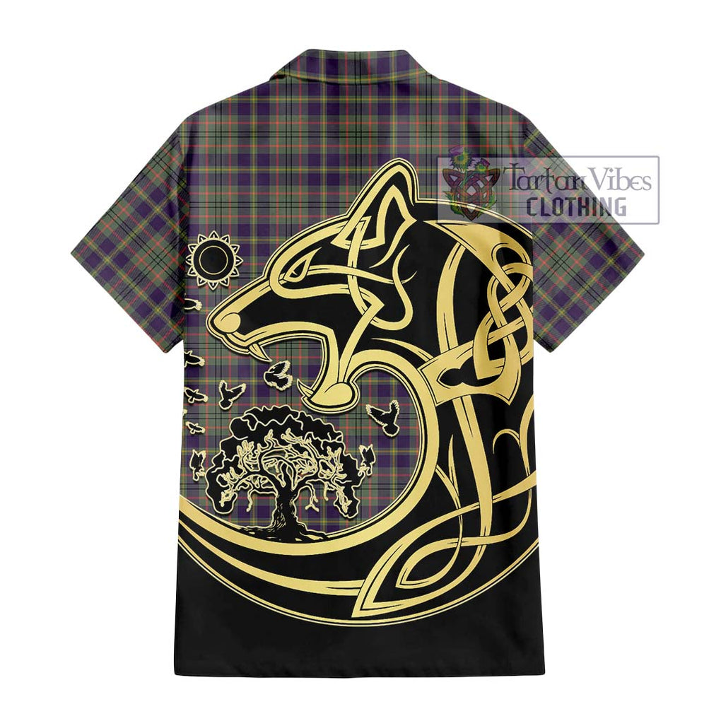 Tailylour Weathered Tartan Short Sleeve Button Shirt with Family Crest Celtic Wolf Style - Tartan Vibes Clothing