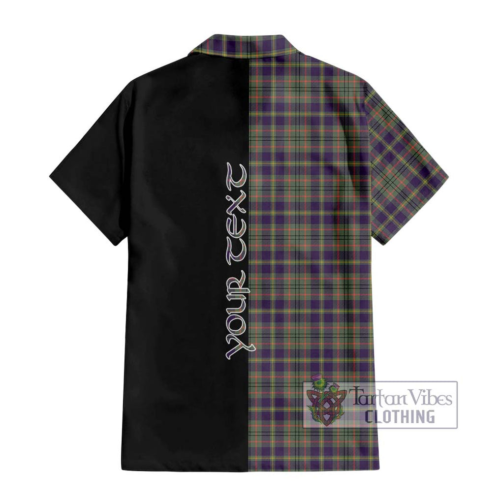 Tailylour Weathered Tartan Short Sleeve Button Shirt with Family Crest and Half Of Me Style - Tartanvibesclothing Shop