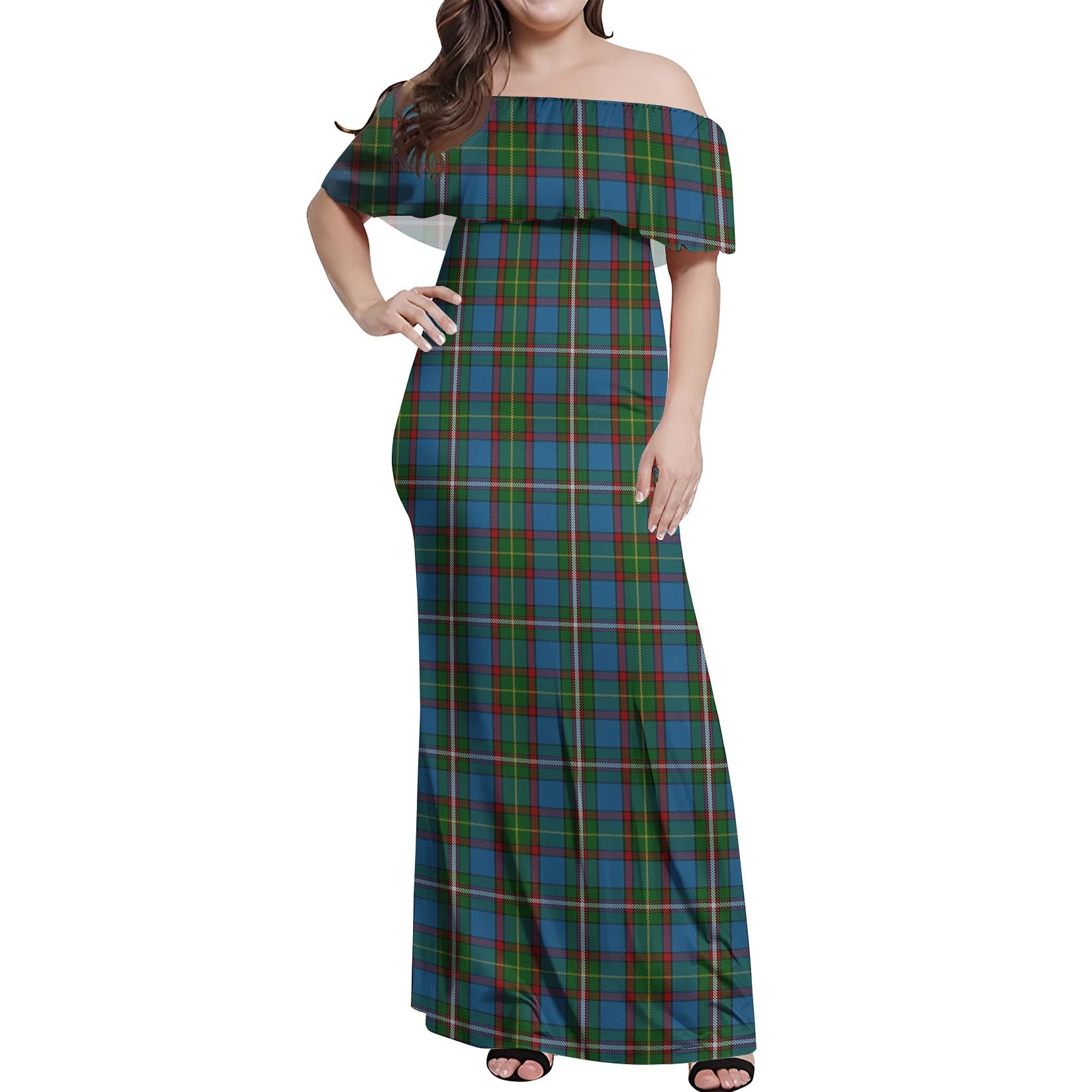 Tait Tartan Off Shoulder Long Dress Women's Dress - Tartanvibesclothing