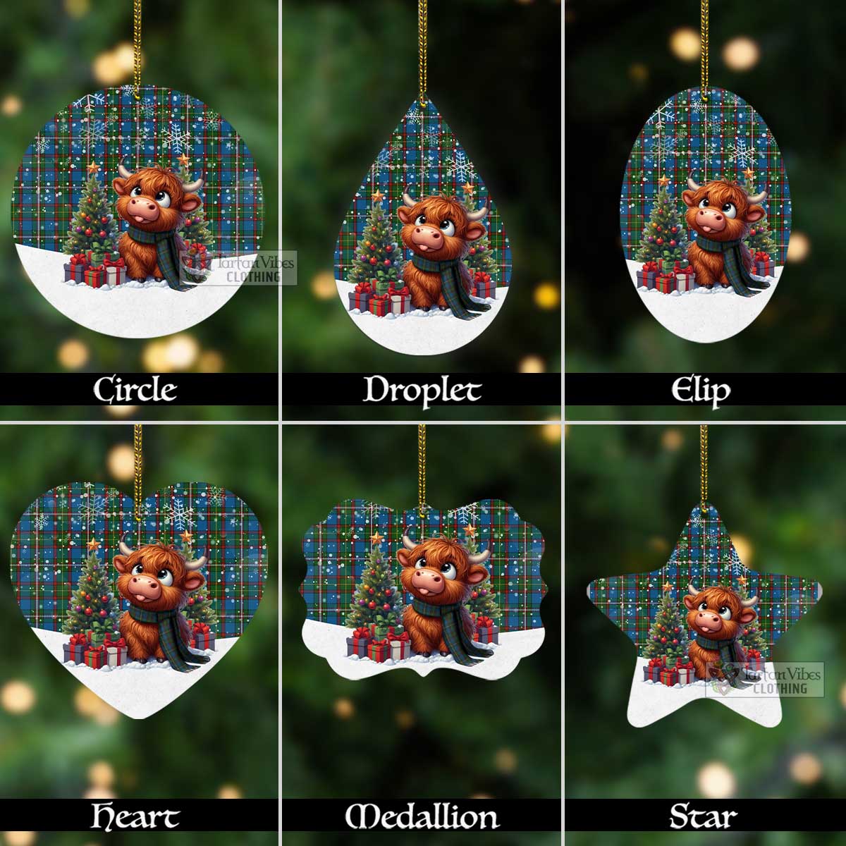 Tartan Vibes Clothing Tait Tartan Christmas Aluminium Ornament with Adorable Highland Coo