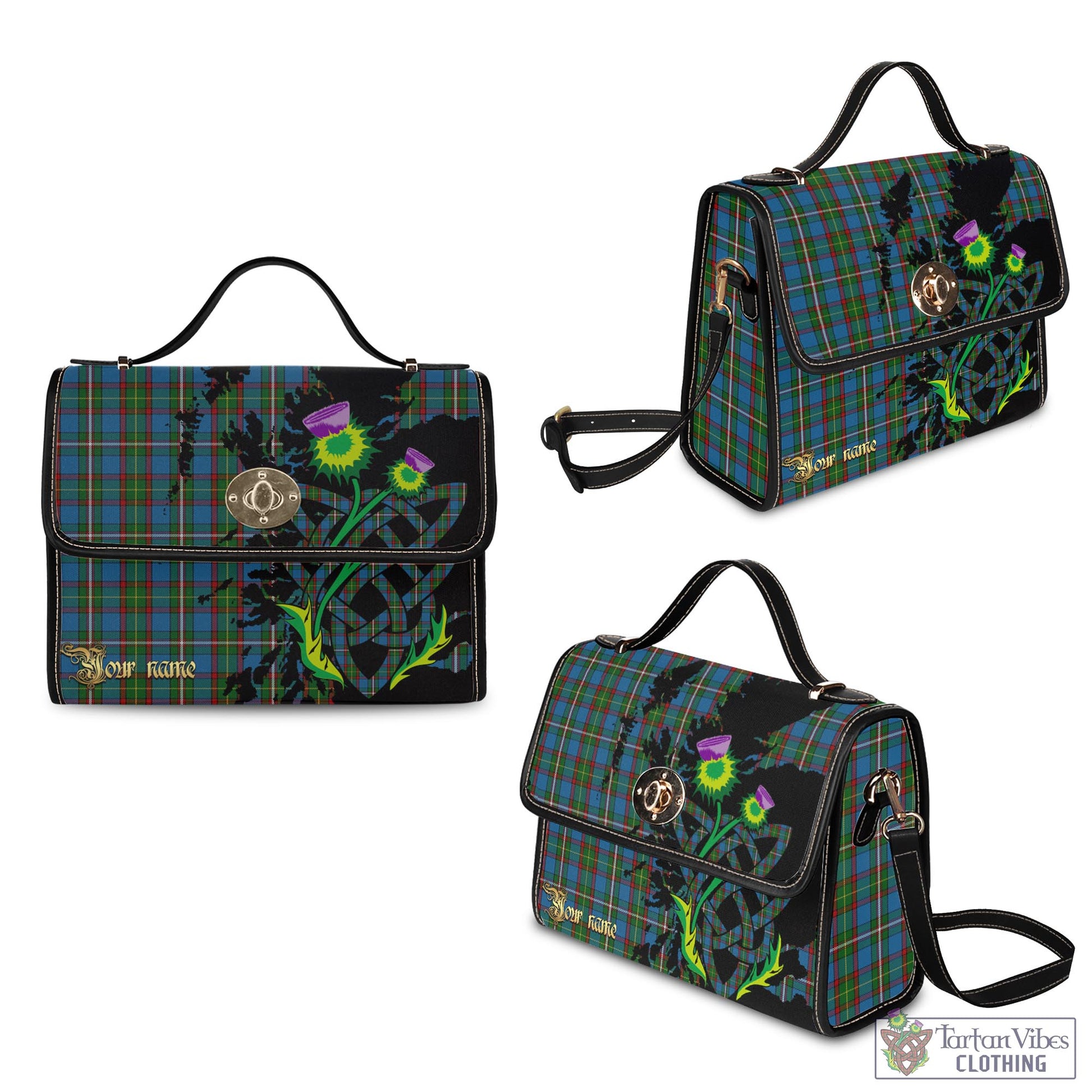 Tartan Vibes Clothing Tait Tartan Waterproof Canvas Bag with Scotland Map and Thistle Celtic Accents