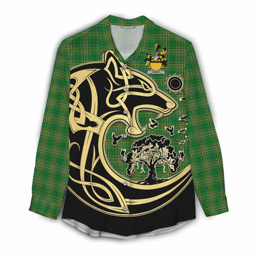 Tanner Irish Tartan Women's Casual Shirt with Coat of Arms Celtic Wolf Style