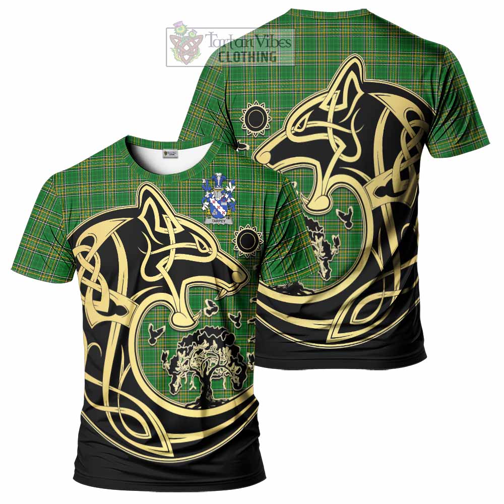 Tartan Vibes Clothing Tarpey Irish Tartan T-Shirt with Coat of Arms Celtic Wolf Style