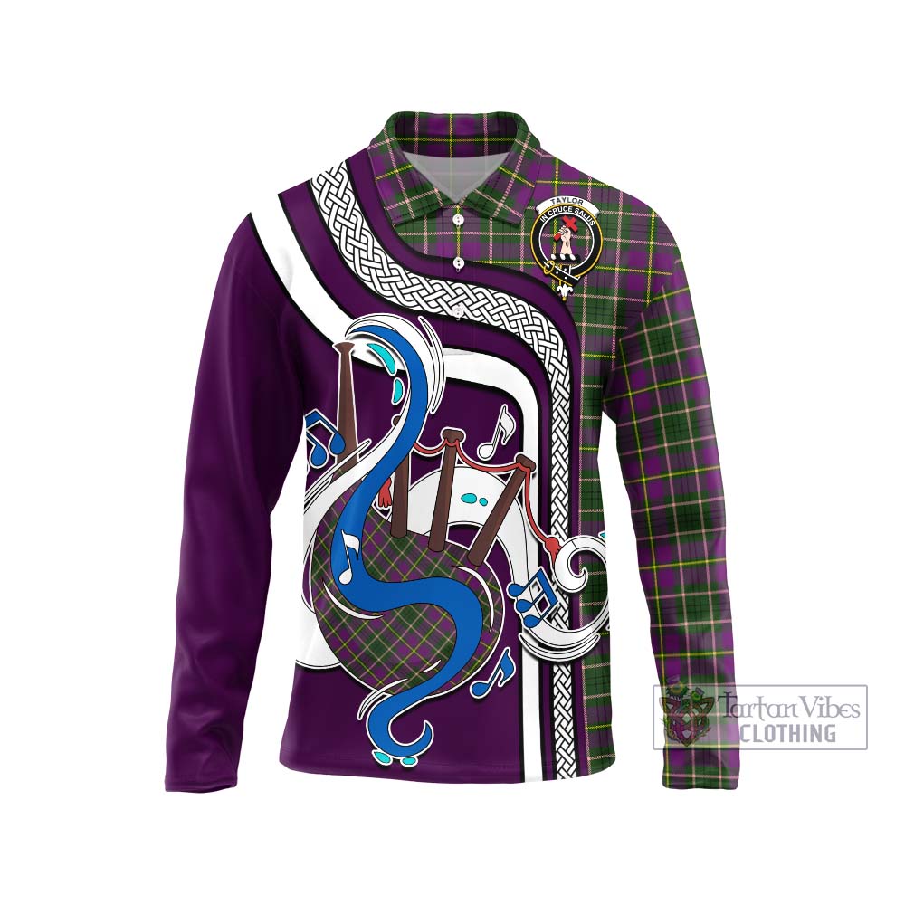 Tartan Vibes Clothing Taylor Tartan Long Sleeve Polo Shirt with Epic Bagpipe Style