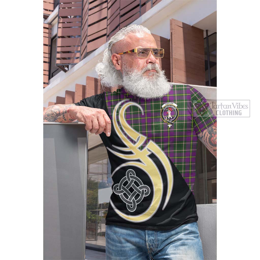 Tartan Vibes Clothing Taylor Tartan Cotton T-shirt with Family Crest and Celtic Symbol Style