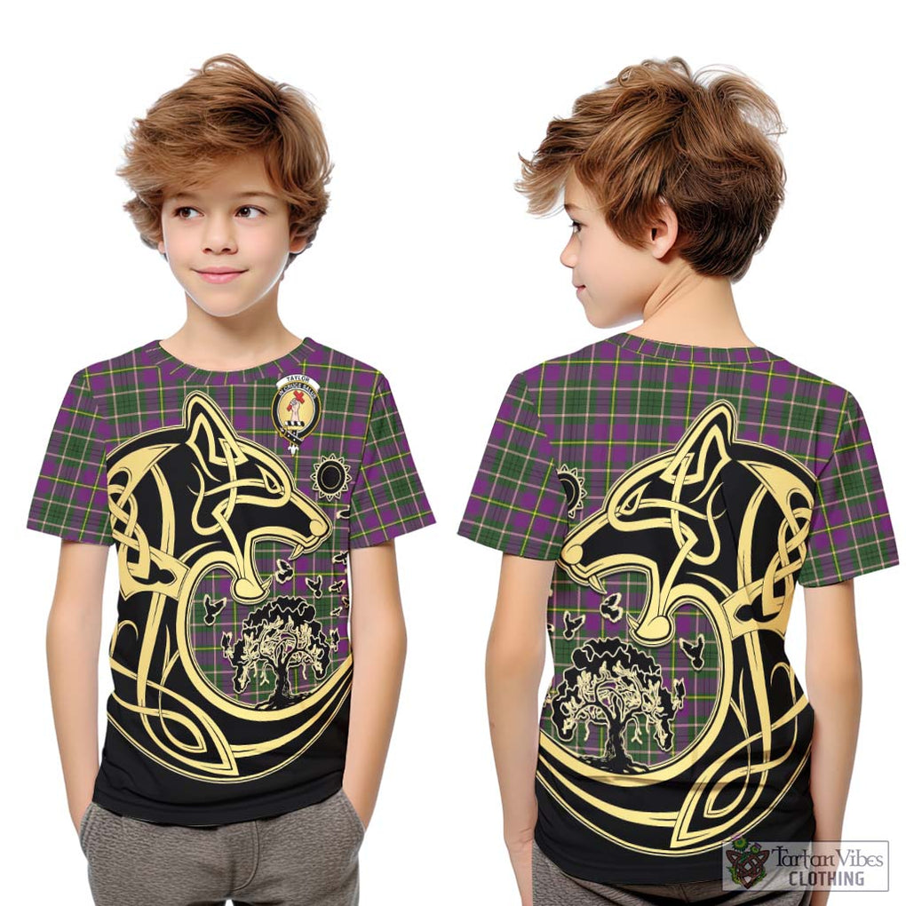 Taylor (Tailylour) Tartan Kid T-Shirt with Family Crest Celtic Wolf Style Youth XL Size14 - Tartan Vibes Clothing