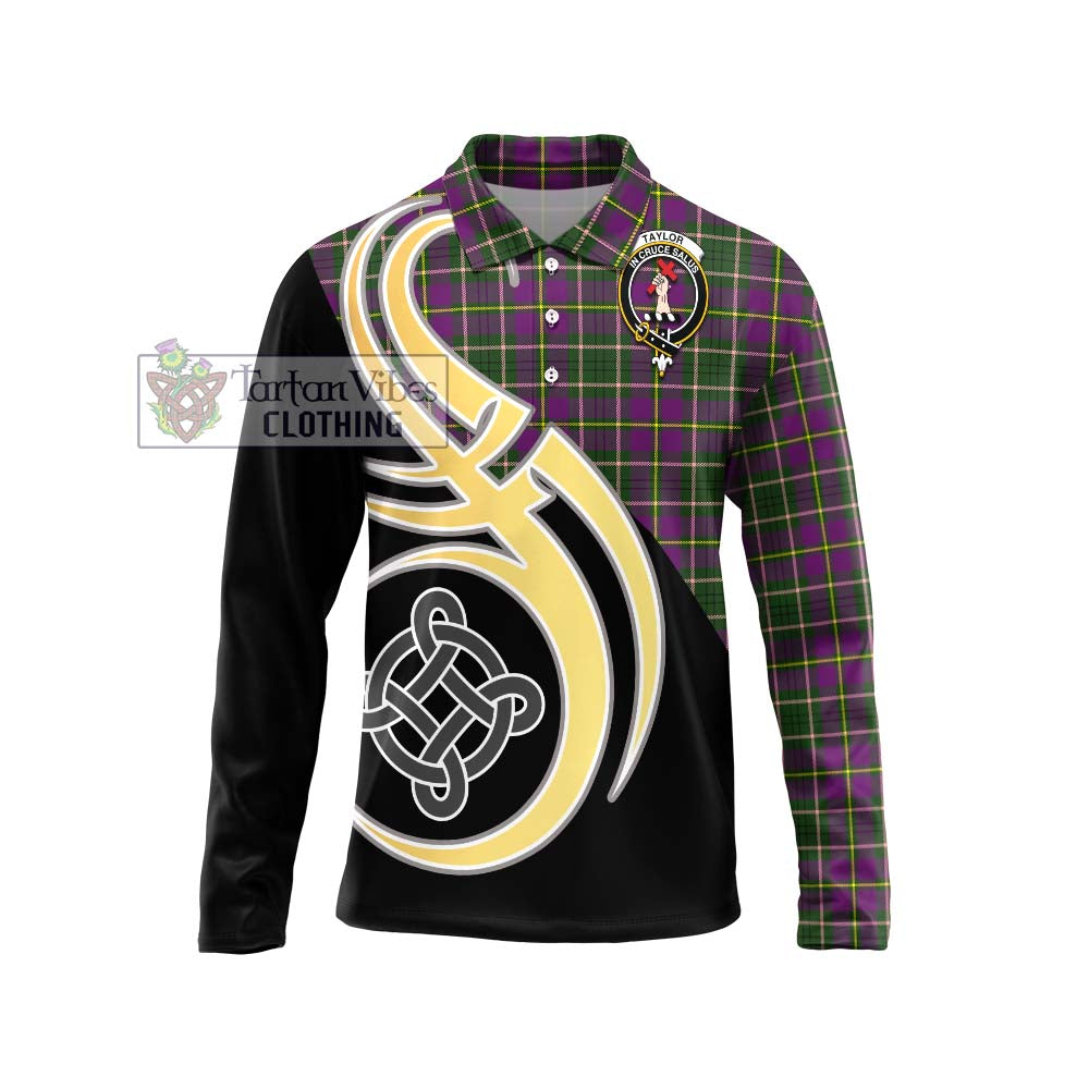 Taylor (Tailylour) Tartan Long Sleeve Polo Shirt with Family Crest and Celtic Symbol Style Unisex - Tartan Vibes Clothing