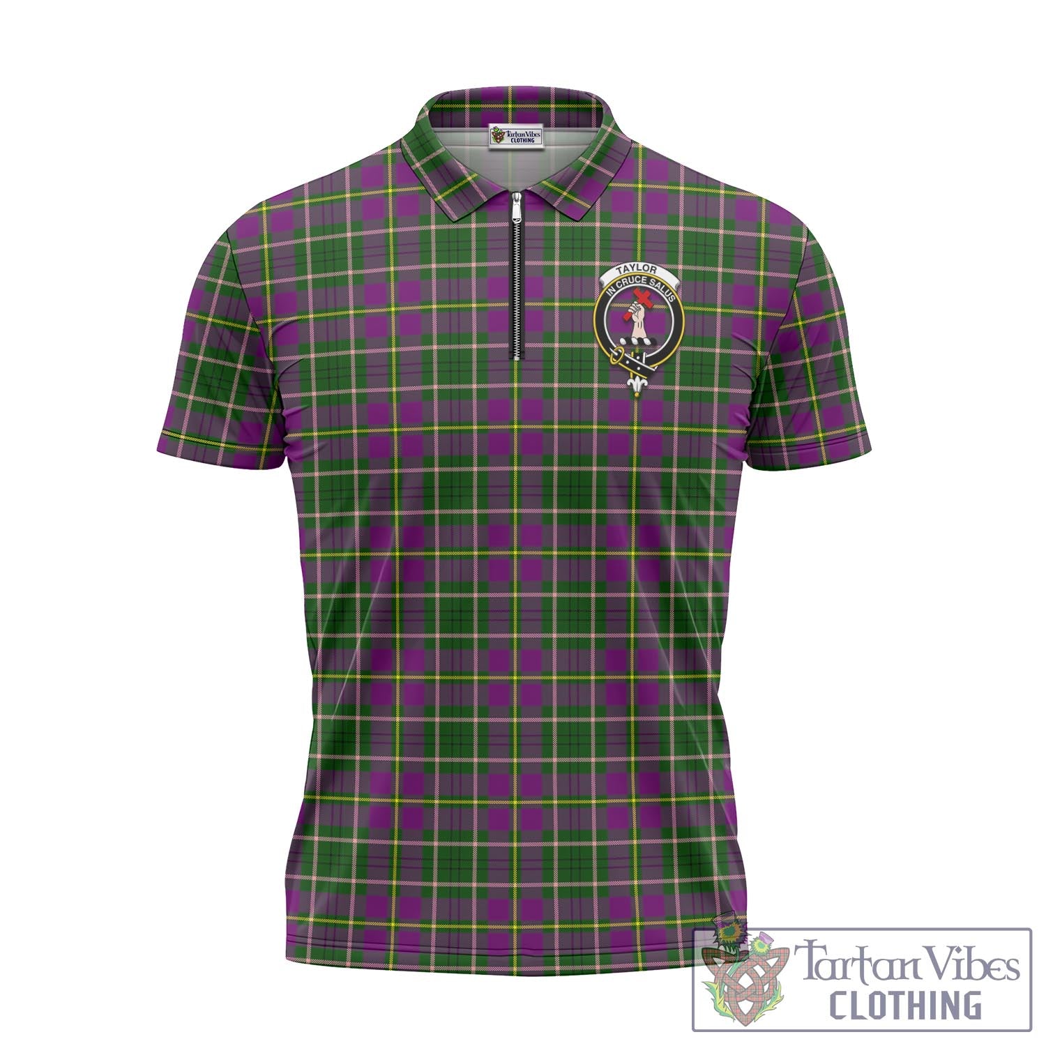 Tartan Vibes Clothing Taylor Tartan Zipper Polo Shirt with Family Crest