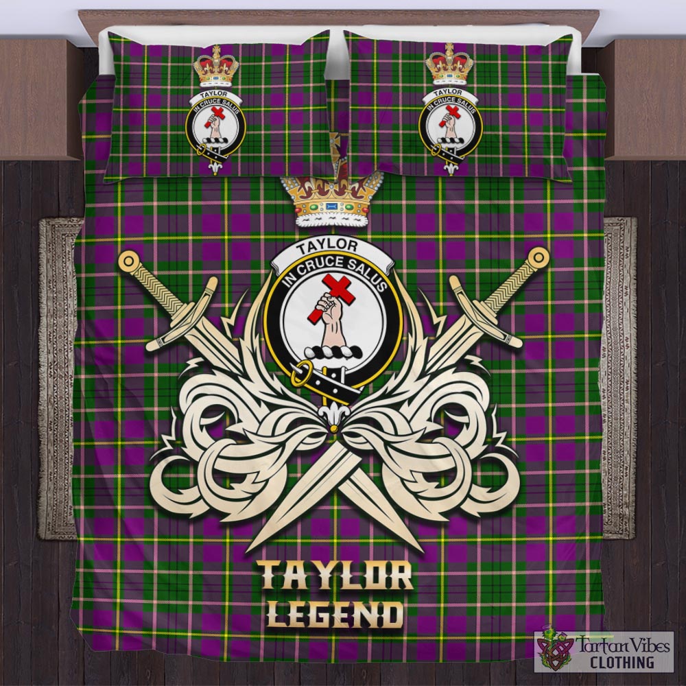 Tartan Vibes Clothing Taylor Tartan Bedding Set with Clan Crest and the Golden Sword of Courageous Legacy