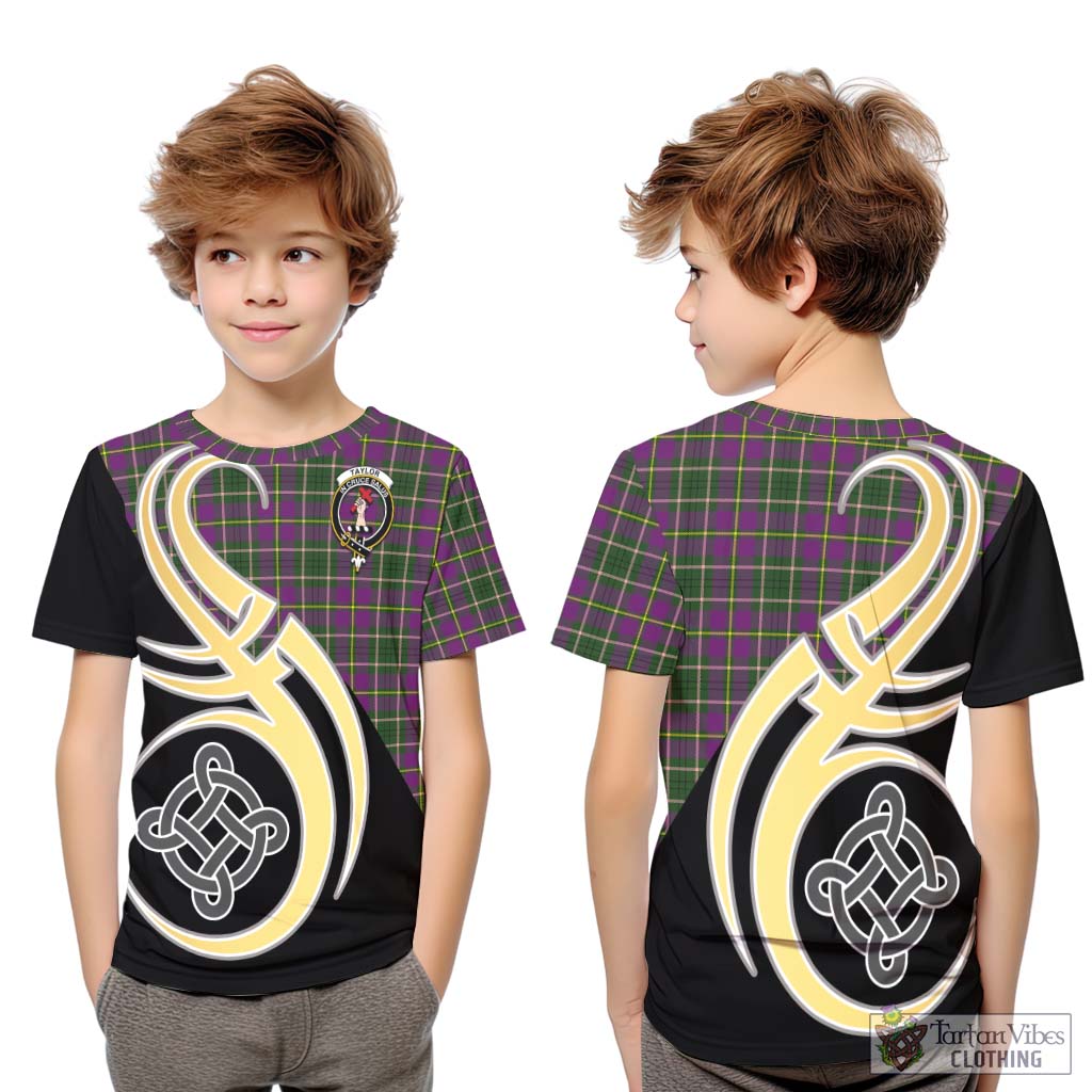 Taylor (Tailylour) Tartan Kid T-Shirt with Family Crest and Celtic Symbol Style Youth XL Size14 - Tartan Vibes Clothing