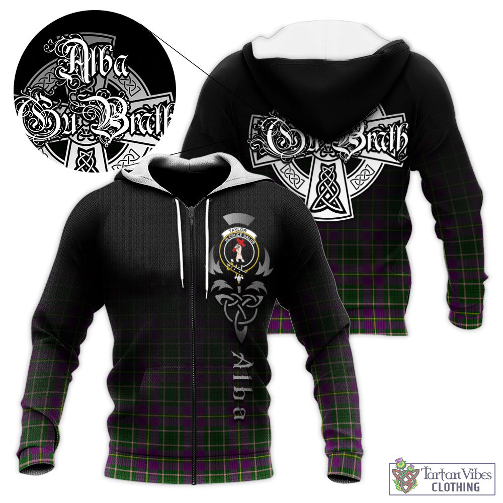 Tartan Vibes Clothing Taylor Tartan Knitted Hoodie Featuring Alba Gu Brath Family Crest Celtic Inspired