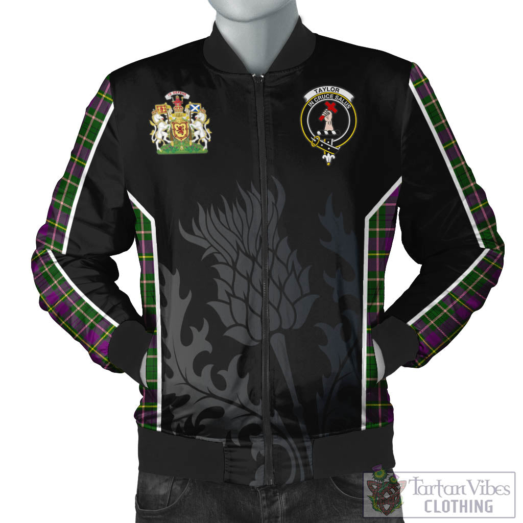 Tartan Vibes Clothing Taylor Tartan Bomber Jacket with Family Crest and Scottish Thistle Vibes Sport Style