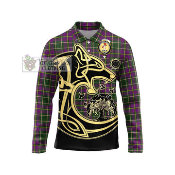 Taylor (Tailylour) Tartan Long Sleeve Polo Shirt with Family Crest Celtic Wolf Style