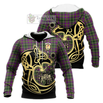 Taylor (Tailylour) Tartan Knitted Hoodie with Family Crest Celtic Wolf Style