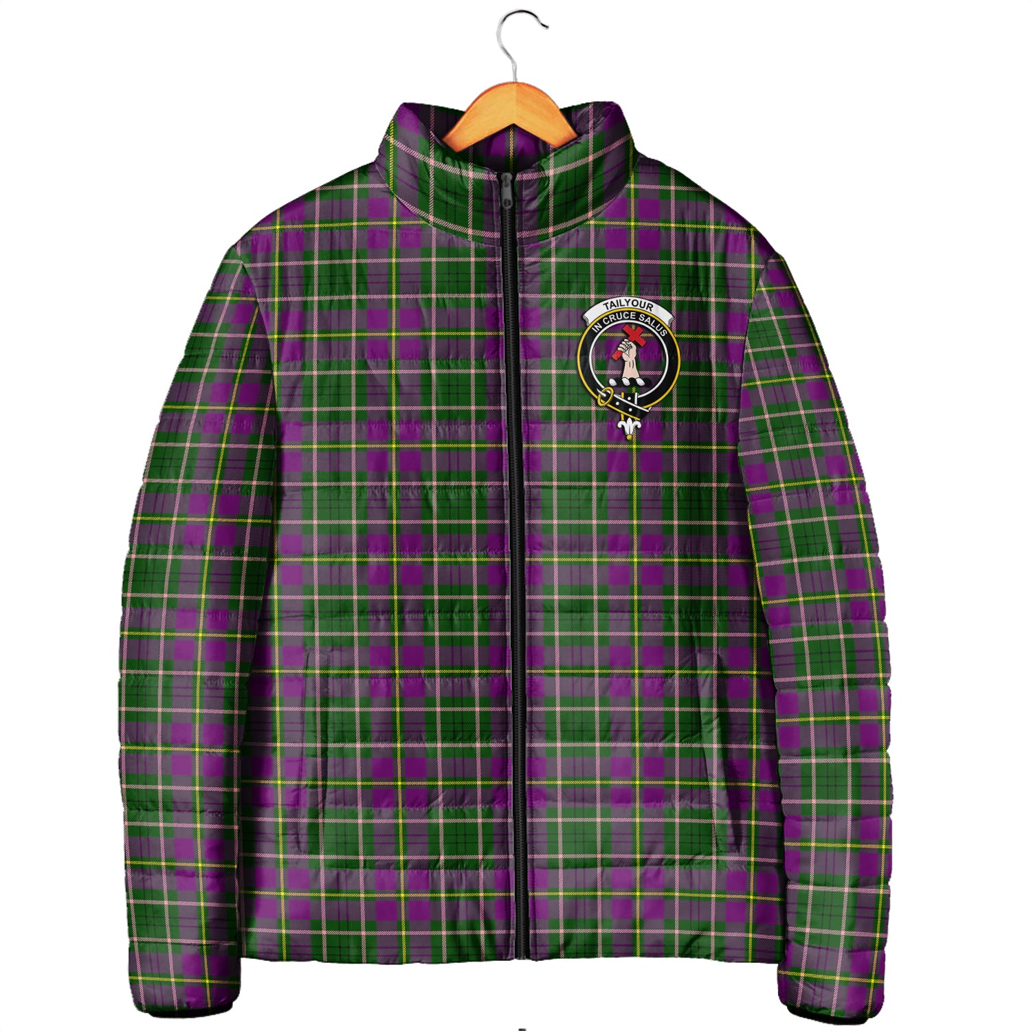 Taylor (Tailylour) Tartan Padded Jacket with Family Crest Men's Padded Jacket - Tartan Vibes Clothing