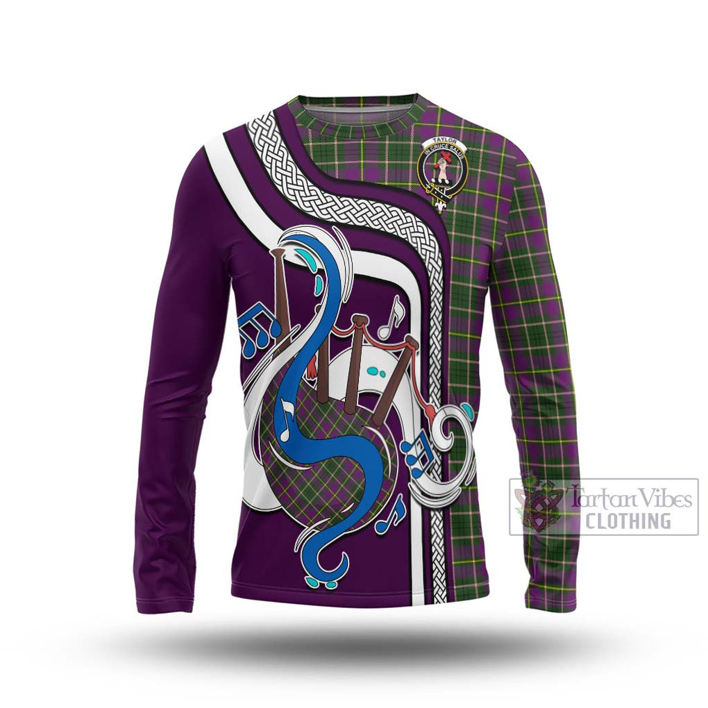 Tartan Vibes Clothing Taylor Tartan Long Sleeve T-Shirt with Epic Bagpipe Style