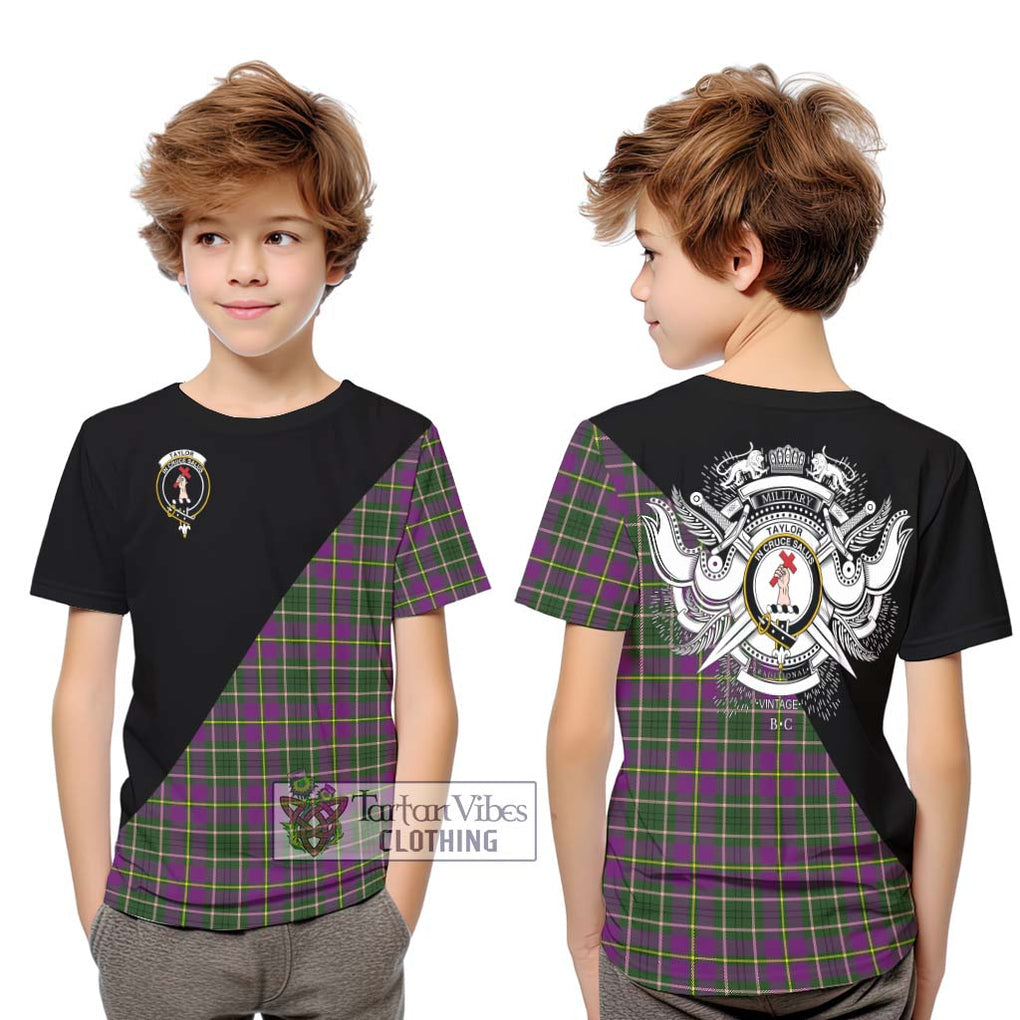 Taylor (Tailylour) Tartan Kid T-Shirt with Family Crest and Military Logo Style Youth XL Size14 - Tartanvibesclothing Shop