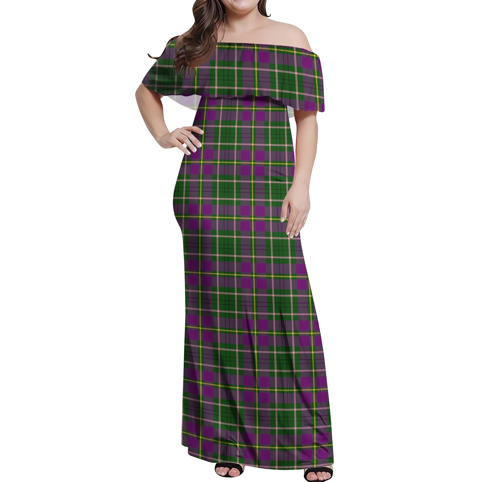 Taylor Tartan Off Shoulder Long Dress Women's Dress - Tartanvibesclothing