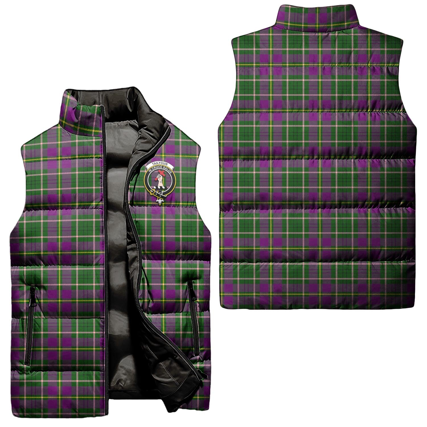 Taylor Tartan Sleeveless Puffer Jacket with Family Crest Unisex - Tartanvibesclothing