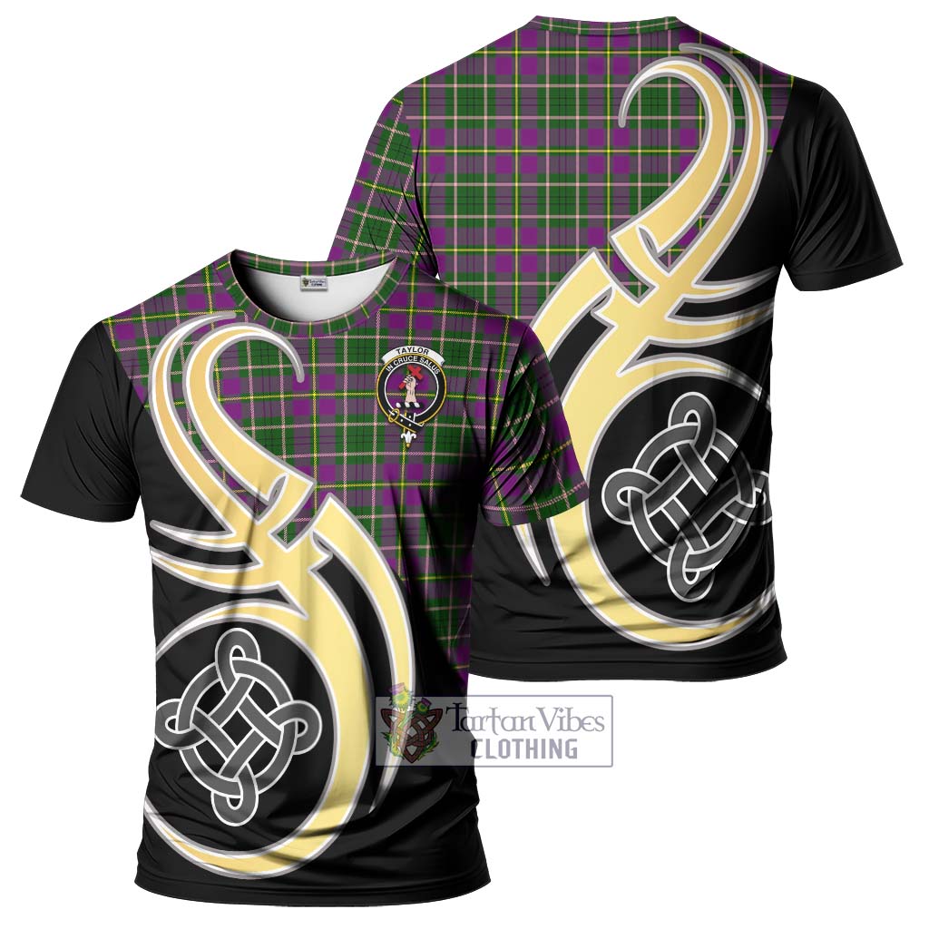 Tartan Vibes Clothing Taylor Tartan T-Shirt with Family Crest and Celtic Symbol Style