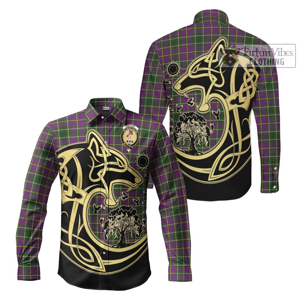 Taylor (Tailylour) Tartan Long Sleeve Button Shirt with Family Crest Celtic Wolf Style Men's Shirt S - Tartan Vibes Clothing