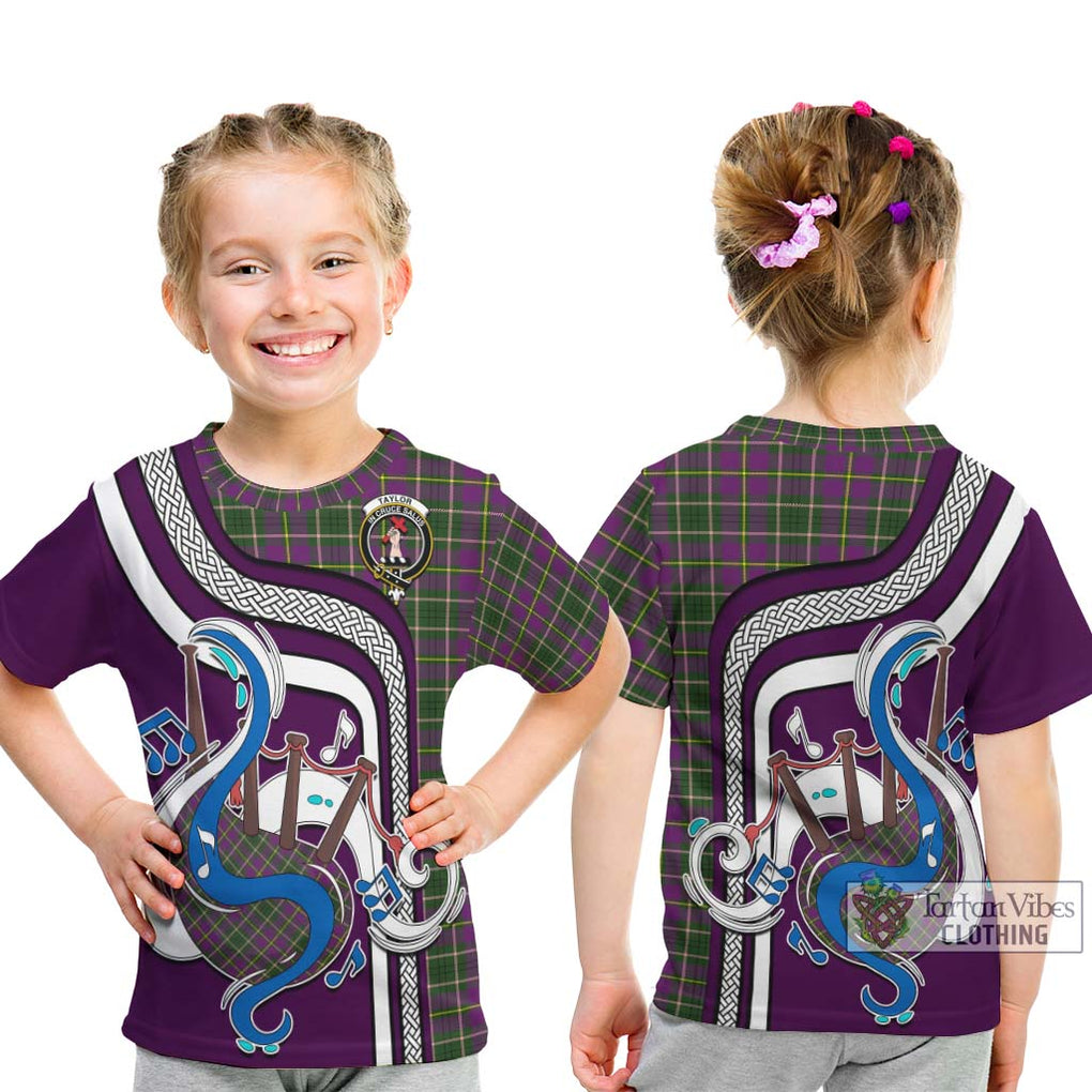 Tartan Vibes Clothing Taylor Tartan Kid T-Shirt with Epic Bagpipe Style