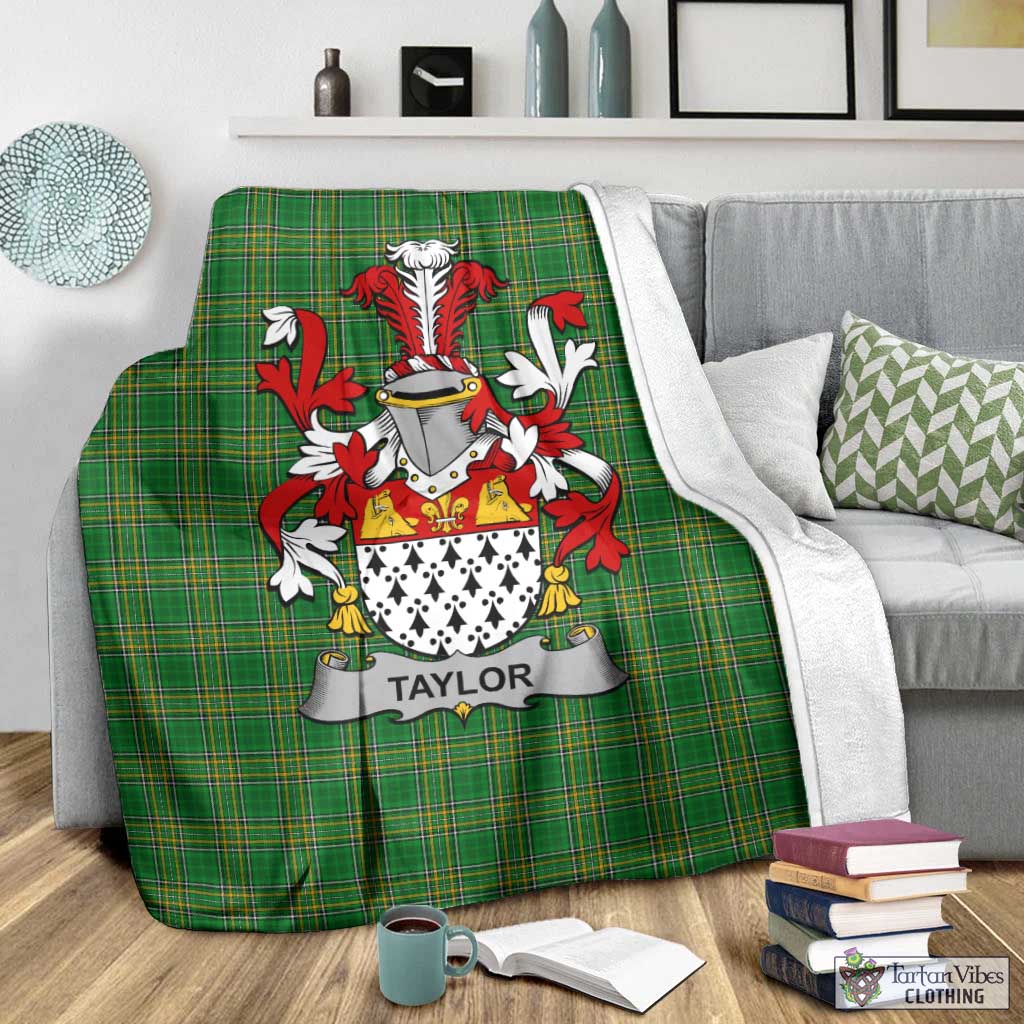 Tartan Vibes Clothing Taylor Irish Clan Tartan Blanket with Coat of Arms